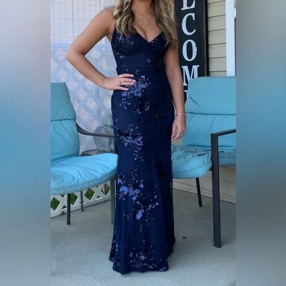 Navy Blue, long dress (homecoming, prom, winter formal) - Picture 1 of 2